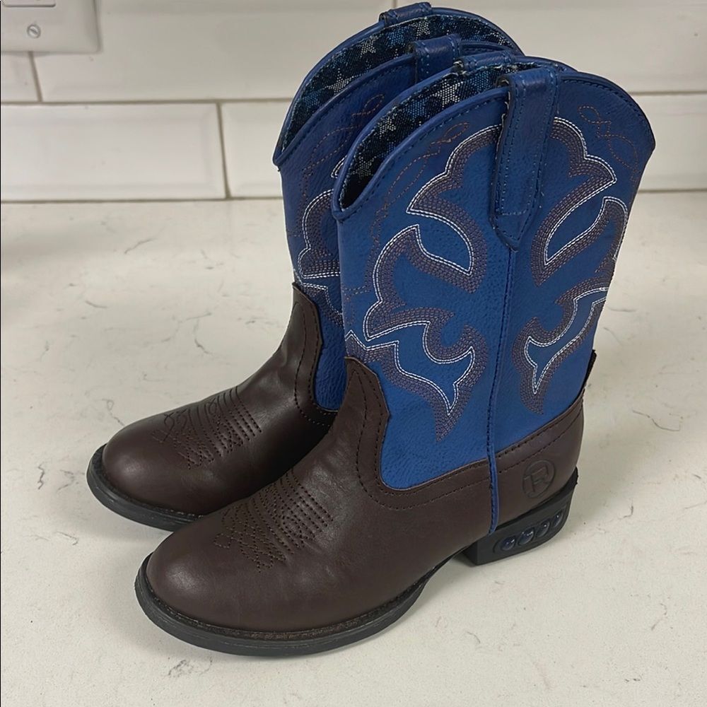 Roper Kids Lightning (Toddler/Little Kid) Blue and Brown Western Boots Size 11